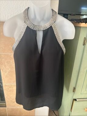 Papaya Black Halter Camisole with Silver Braided Trim
